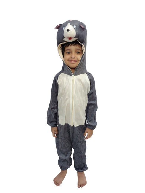BookMyCostume Grey Mischievous Cat Cartoon Animal Jumpsuit Fancy Dress Costume for Kids